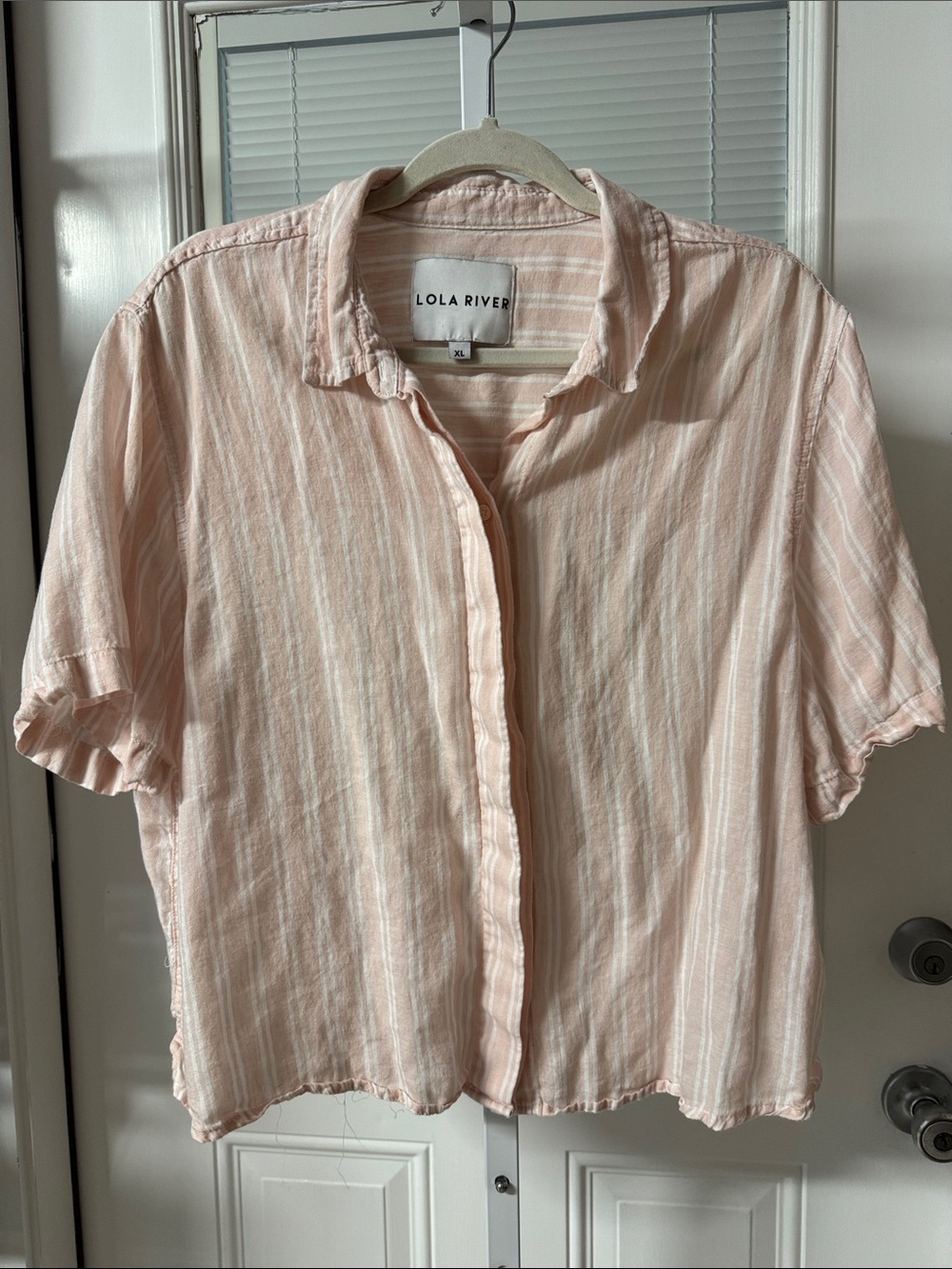 Lola River Women's Light Pink Striped Button-Front Top